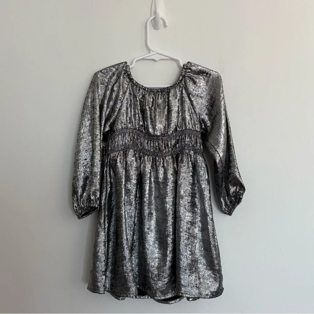 Old Navy Kids Girls Dress 3T Silver Shiny Metallic Long Sleeves Party NYE